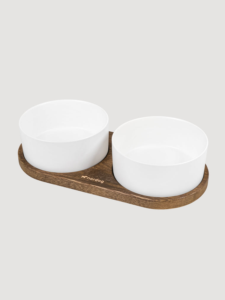 Nordog Barcelona — smoked oak with white ceramic bowls