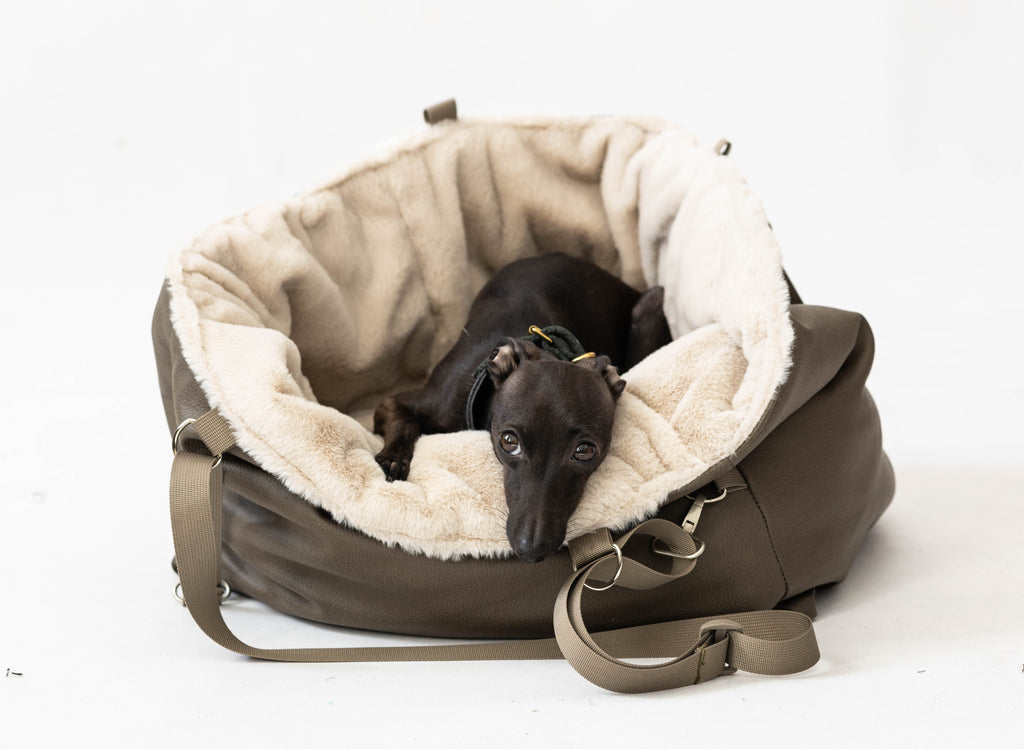 AuroraWilc Travel carrier with cream faux fur lining