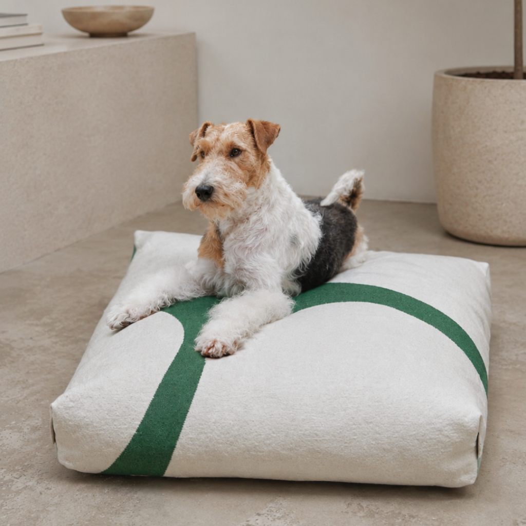 Labbvenn STONE Dog Cushion- Green with beige shapes 2