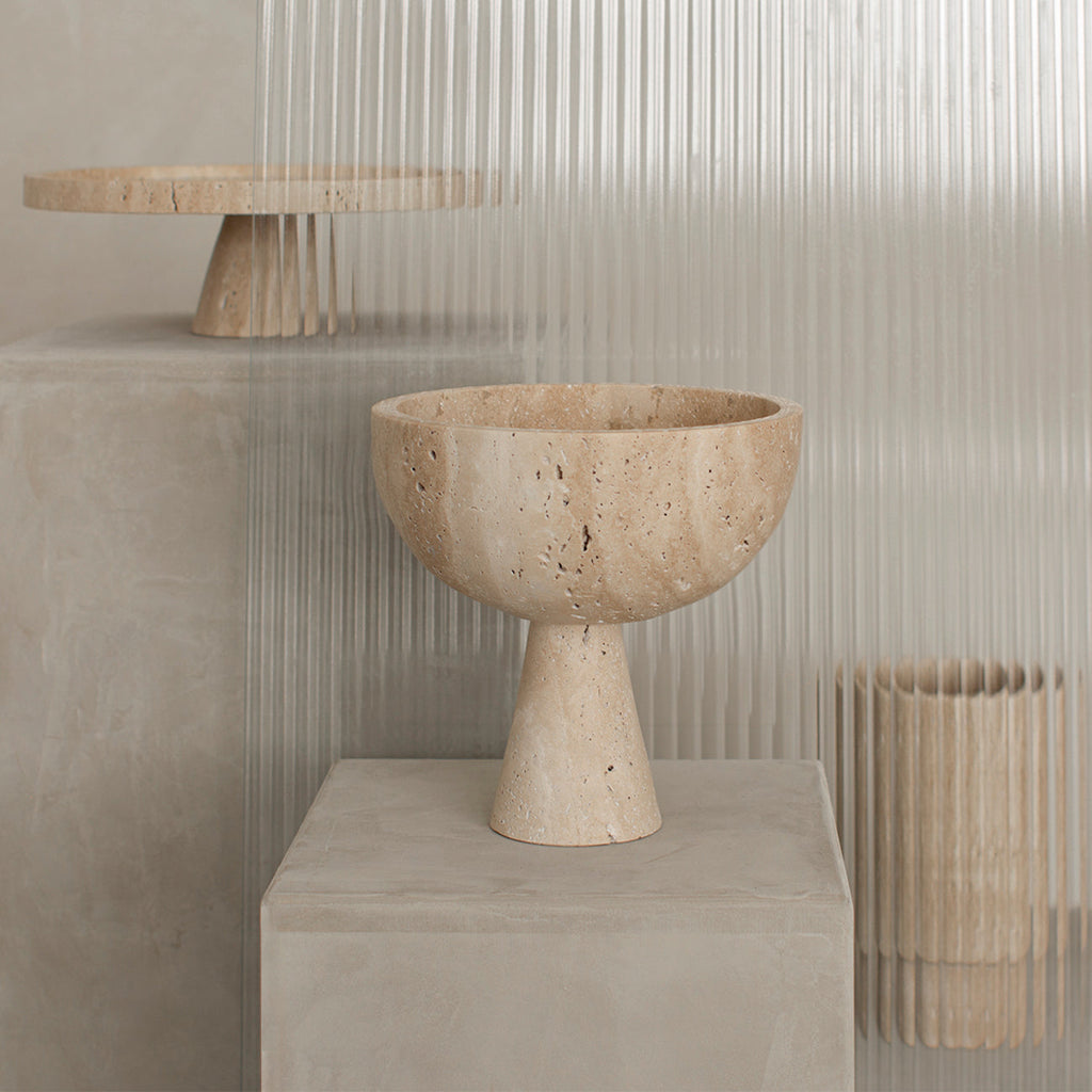 Kiwano Concept Travertine Pedestal Bowl — 3
