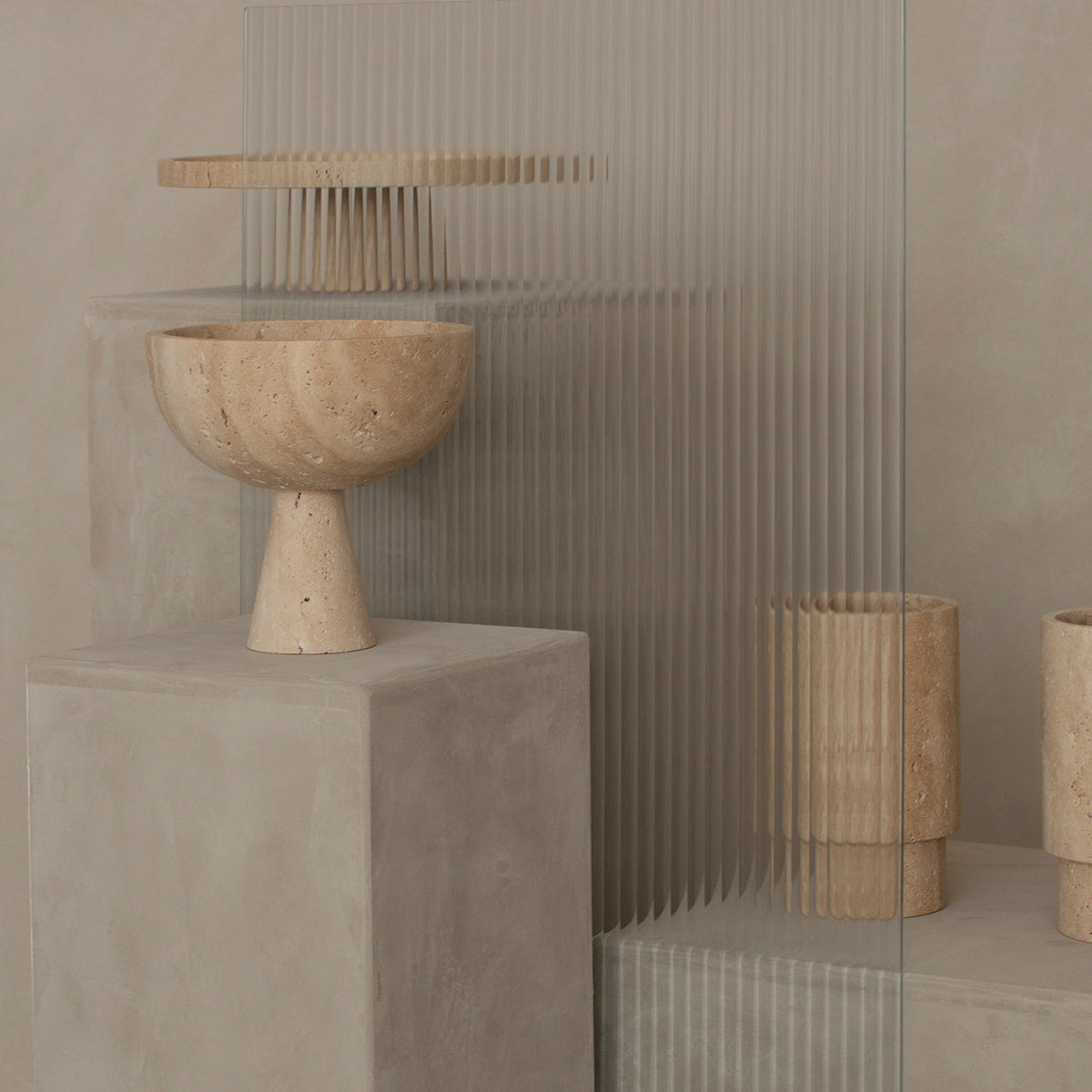 Kiwano Concept Travertine Pedestal Bowl — 4